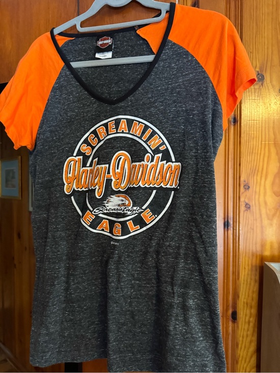 Harley-Davidson Tops - Harley-Davidson Gray & Orange Screamin' Eagle Raglan Tee